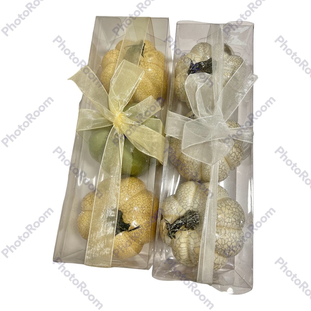 Foam Pumpkin Fall Decor Crackle Effect Green White Yellow 2 Sets of 3 New - Picture 3 of 5